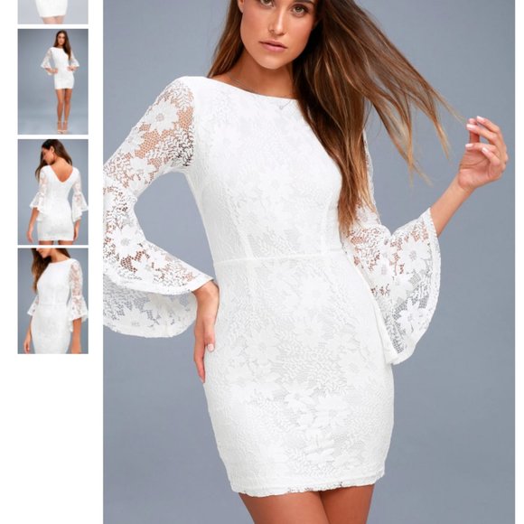 LULU'S White Lace Bell Sleeve Dress - Picture 3 of 4